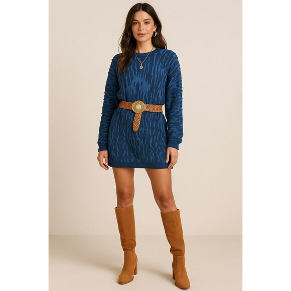 New Coogi 3D Vintage Blue Textured Sweater | Unisex Sweater or Sweater Dress | S - Picture 2 of 9